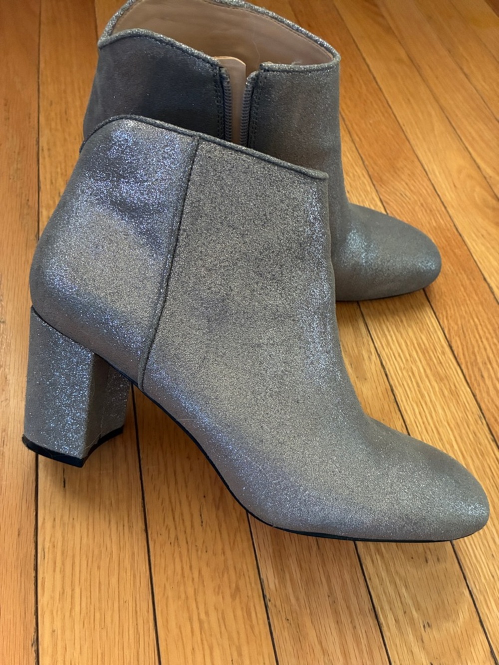 White House Black Market Silver Glitter Block Heel Ankle Boots